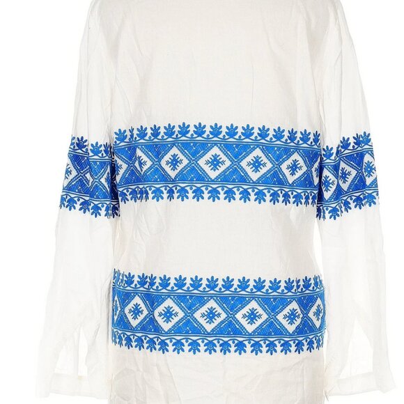 Tory Burch Stephanie Embroidered Coverup Tunic Top Ivory blue L - Picture 12 of 14